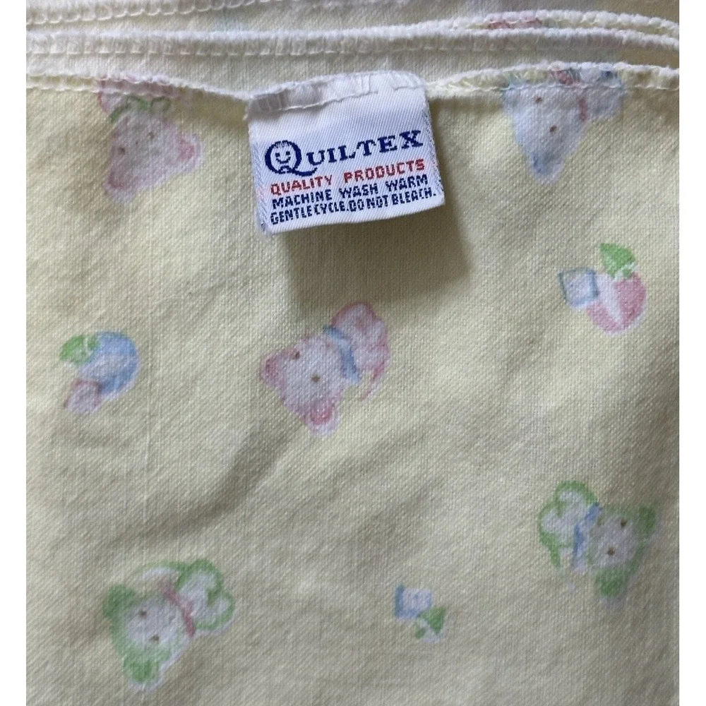 VTG Quiltex baby blanket Yellow Receiving Puppy Dog Pink Blue Cotton